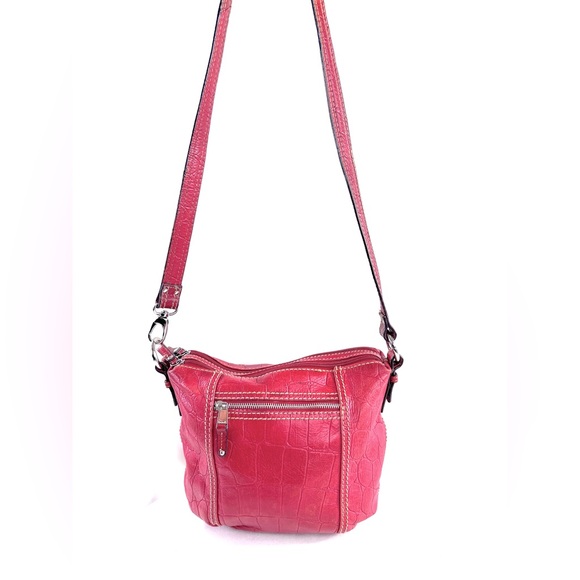 Tignanello Red Croc Embossed Leather Small Shoulder Crossbody Bag Purse - Picture 1 of 10
